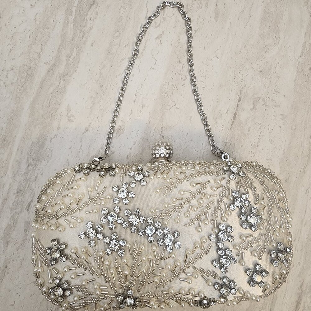 Womens Clutch Bag Pearl Clutch Purse Handbag Embroidery Evening Bag Bag Shoulder - Picture 7 of 8